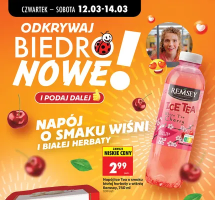 Napój Ice Tea o smaku białej herbaty z wiśnią promocja w Biedronka