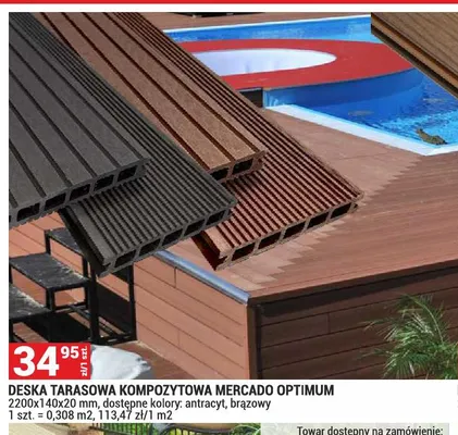 Deska tarasowa kompozytowa Mercado Optimum brązowy 2200x140x20mm promocja w Merkury Market