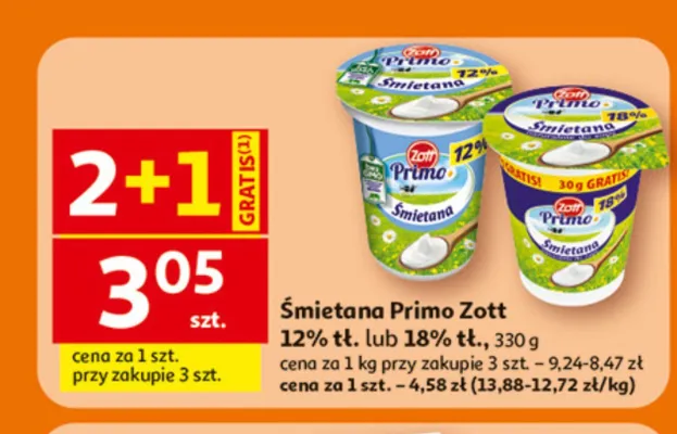 Śmietana Primo Zott 18% tł. promocja w Auchan