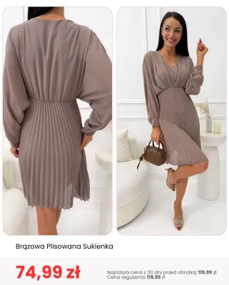 Sukienka plisowana brązowa ModnaKiecka.pl promocja w Modna Kiecka