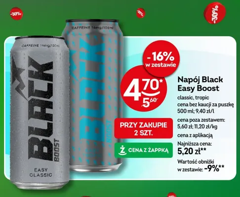 Napój Black Easy Boost classic, tropic promocja w Żabka