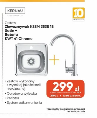Zestaw zlewozmywak Kernau Kssm 3538 1B Satin + bateria Kwt 41 Chrome promocja w Max Elektro