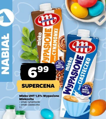 Mleko UHT 1,5% Wypasione smak cynamonki, smak ciasteczka promocja w Netto