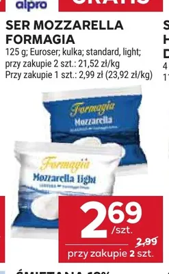 Ser mozzarella Formagia light promocja w Stokrotka