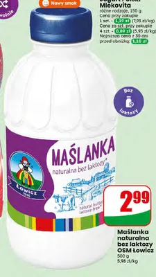 Maślanka naturalna bez laktozy OSM Łowicz promocja w Dino