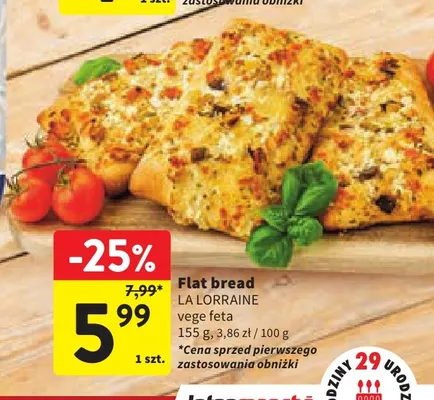 Flat bread vege feta La Lorraine promocja w Intermarche