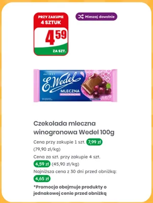 Czekolada mleczna winogronowa E.Wedel promocja w Dino