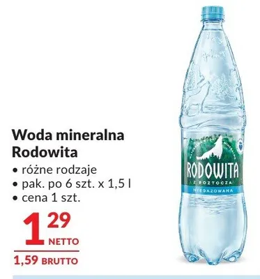 Woda mineralna Rodowita różne rodzaje promocja w Makro