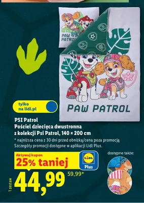 Pościel dziecięca dwustronna PSI Patrol 140x200 cm promocja w Lidl