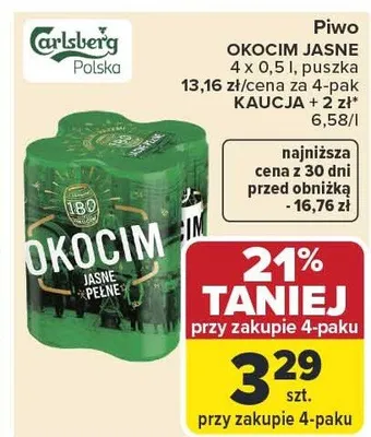 Piwo Okocim Jasne Pełne puszka promocja w Carrefour