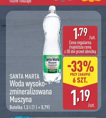 Woda gazowana wysoko-zmineralizowana Santa Marta Muszyna promocja w Aldi