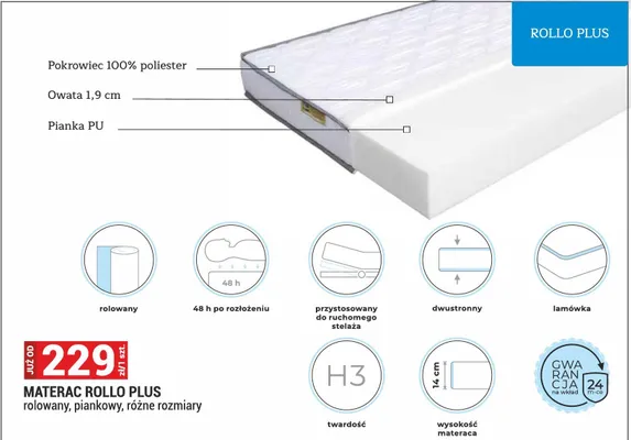 Materac Rollo Plus rolowany piankowy promocja w Merkury Market