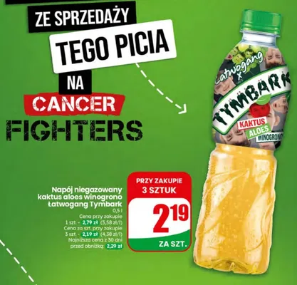 Napój niegazowany kaktus aloes winogrono Tymbark Łatwogang promocja w Dino