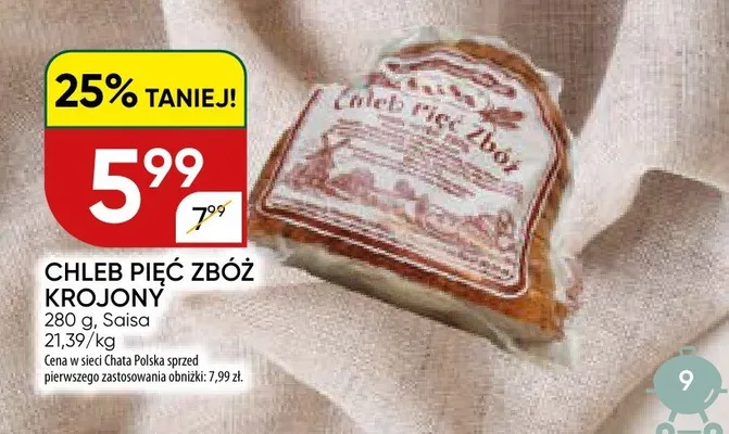 Chleb pięć zbóż krojony Saisa promocja w Chata Polska