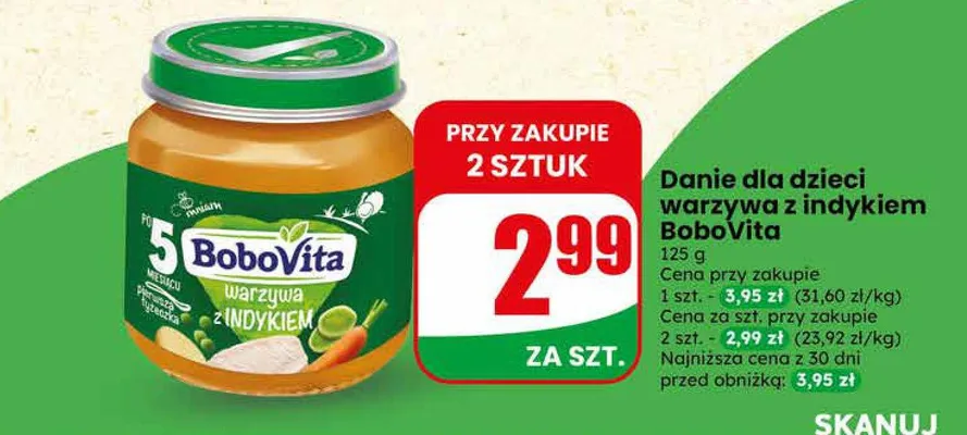 Danie dla dzieci warzywa z indykiem BoboVita promocja w Dino
