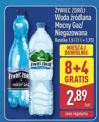 Woda źródlana Mocny Gaz/ Niegazowana Żywiec Zdrój promocja w Aldi