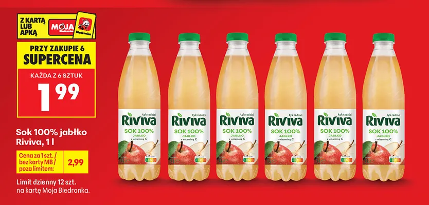 Sok jabłko Riviva 100% promocja w Biedronka