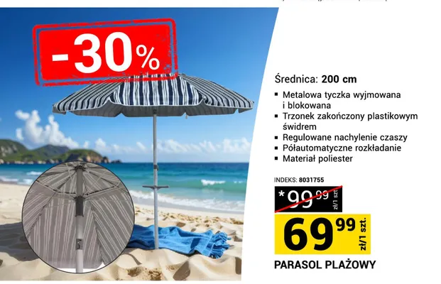 Parasol plażowy średnica 200cm promocja w Merkury Market