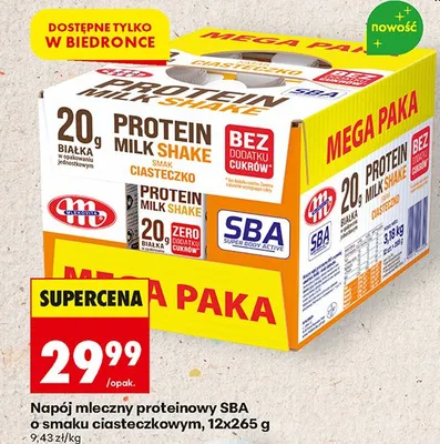 Napój mleczny proteinowy SBA o smaku ciasteczkowym promocja w Biedronka