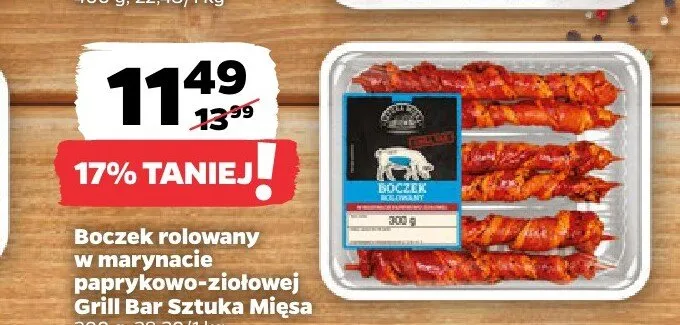 Boczek rolowany w marynacie paprykowo-ziołowej Grill Bar Sztuka Mięsa promocja w Netto