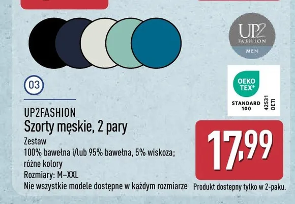 Szorty męskie UP2Fashion 2-pak promocja w Aldi