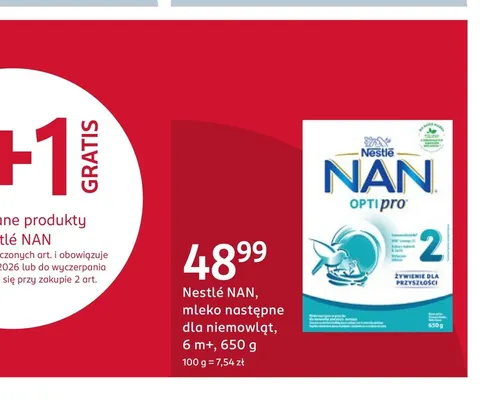 Mleko następne dla niemowląt 6 m+ Nestlé NAN promocja w Rossmann