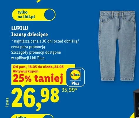 Jeansy dziecięce LUPILU promocja w Lidl