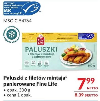Paluszki z filetów mintaja zamrożowane Fine Life promocja w Makro