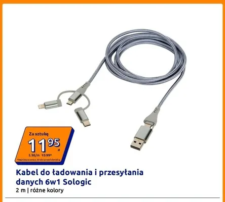 Kabel do ładowania i przesyłania danych 6w1 Sologic 2 m promocja w Action