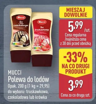 Polewa do lodów Mucci truskawkowa promocja w Aldi