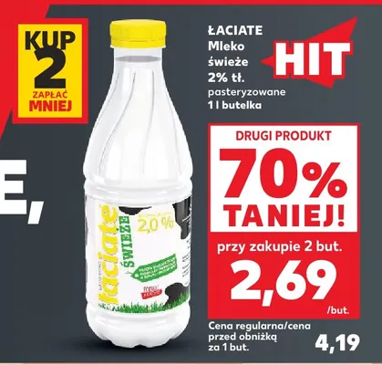 Mleko świeże pasteryzowane Łaciate 2% promocja w Kaufland