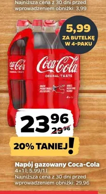 Napój gazowany Coca-Cola 4-pak 1 l promocja w Netto