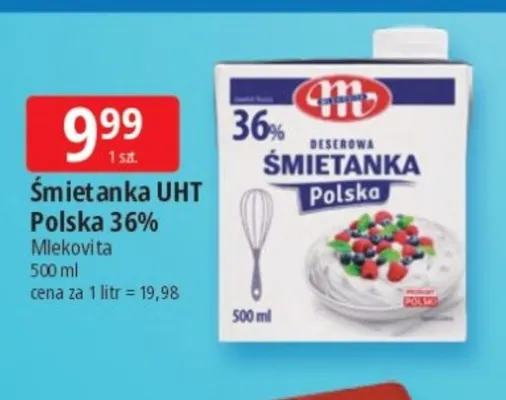 Śmietanka UHT Polska Mlekovita 36% promocja w Leclerc