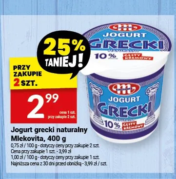 Jogurt grecki naturalny Mlekovita promocja w Twój Market