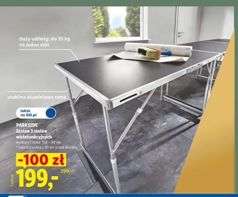 Zestaw 3 stołów wielofunkcyjnych Parkside promocja w Lidl