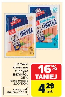 Parówki klasyczne z indyka promocja w Carrefour Market