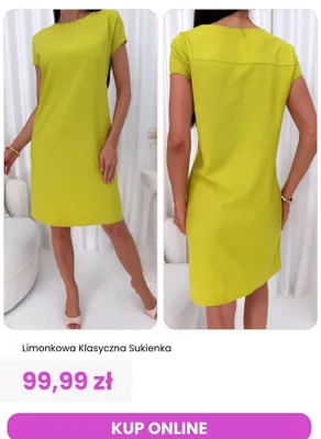 Sukienka ModnaKiecka.pl limonkowa klasyczna promocja w Modna Kiecka