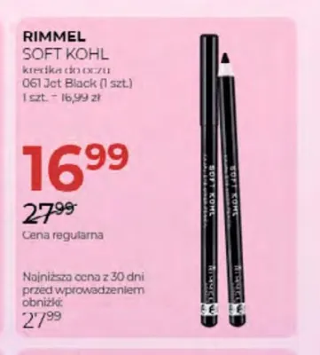 Kredka do oczu Rimmel Soft Kohl 061 Jet Black promocja w Drogerie Jawa