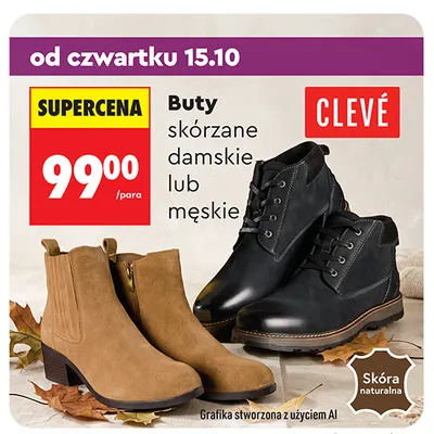 Buty skórzane damskie Clevé promocja w Biedronka
