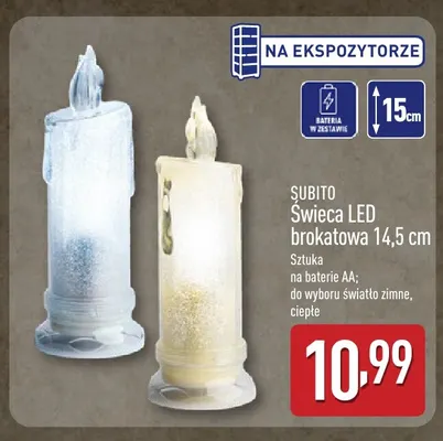 Świeca LED brokatowa 14,5 cm Subito promocja w Aldi