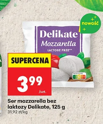 Ser mozzarella bez laktozy Delikate 125g promocja w Biedronka