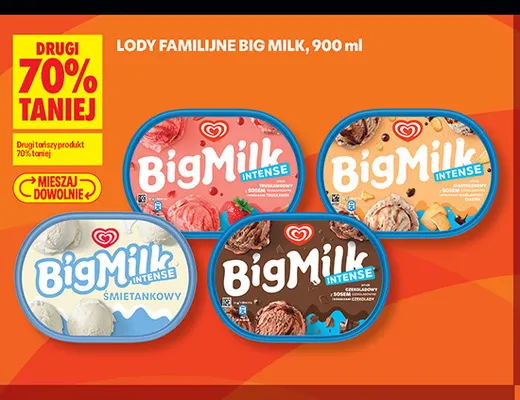 Lody familijne Big Milk Intense truskawkowy promocja w Biedronka