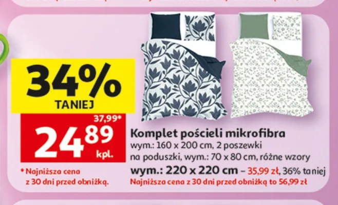 Komplet pościeli mikrofibra wym. 160x200cm 2 poszewki na poduszki wym. 70x80cm promocja w Auchan