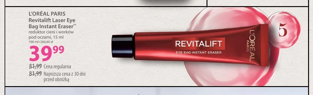 Reduktor cieni i worków pod oczami Revitalift Laser Eye Bag Instant Eraser L'Oréal Paris promocja w Hebe