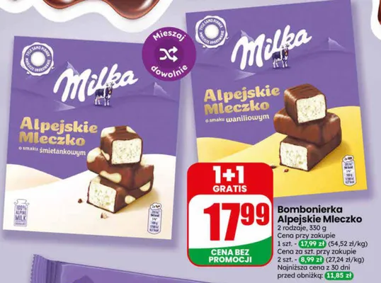 Bombonierka Alpejskie Mleczko o smaku waniliowym Milka promocja w Dino