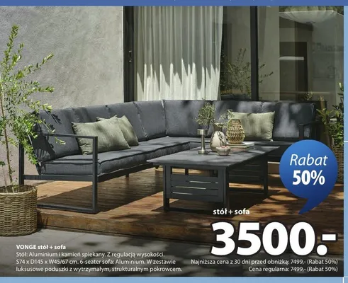 Stół + sofa VONGE promocja w Jysk