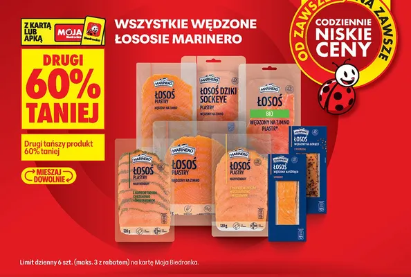 Łosoś BIO wędzony na zimno plastry Marinero promocja w Biedronka