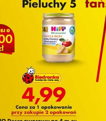 Deser owocowy po 4m-cu jabłka i banany z biszkoptami promocja w Biedronka