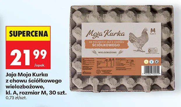 Jajka kurze Moja Kurka z chowu ściółkowego wielozbożowe rozmiar M promocja w Biedronka