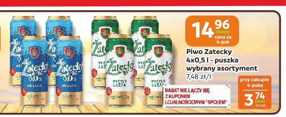 Piwo Zatecky Světlý Ležák 4-pak promocja w Społem Częstochowa